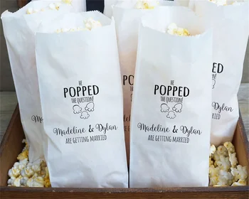 50PCS Petrecere de Logodnă Saci de Favoare, Popcorn Bufet, A Apărut Întrebarea - Unsoare Rezistentă - Personalizat cu Nume